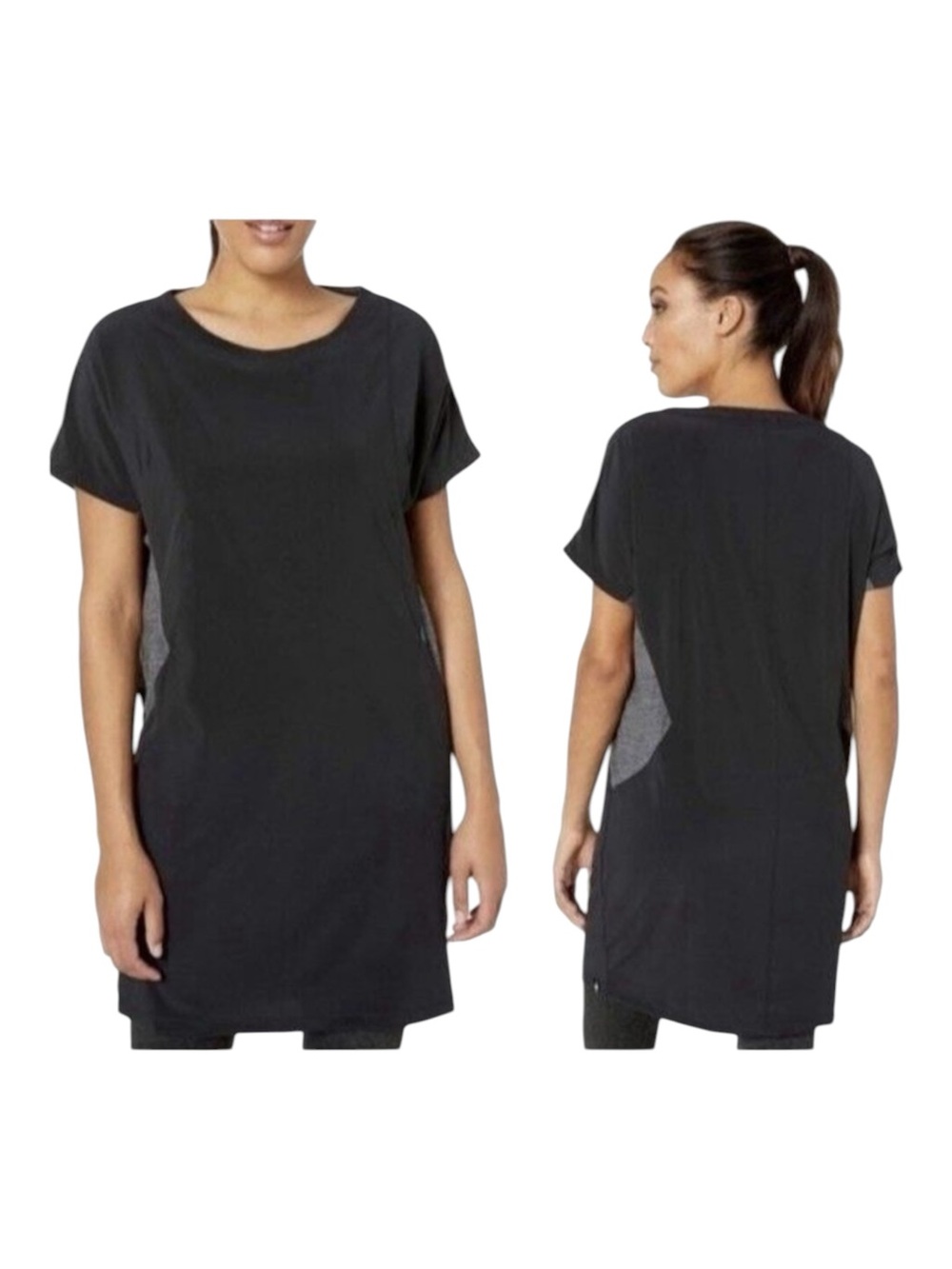 SMARTWOOL Black/Gray Genuis Shirt Dress Short Sleeve Merino Wool Blend Women's S